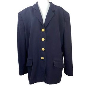 Ellen Kaye Wool Navy Blue Blazer w/ Gold Buttons